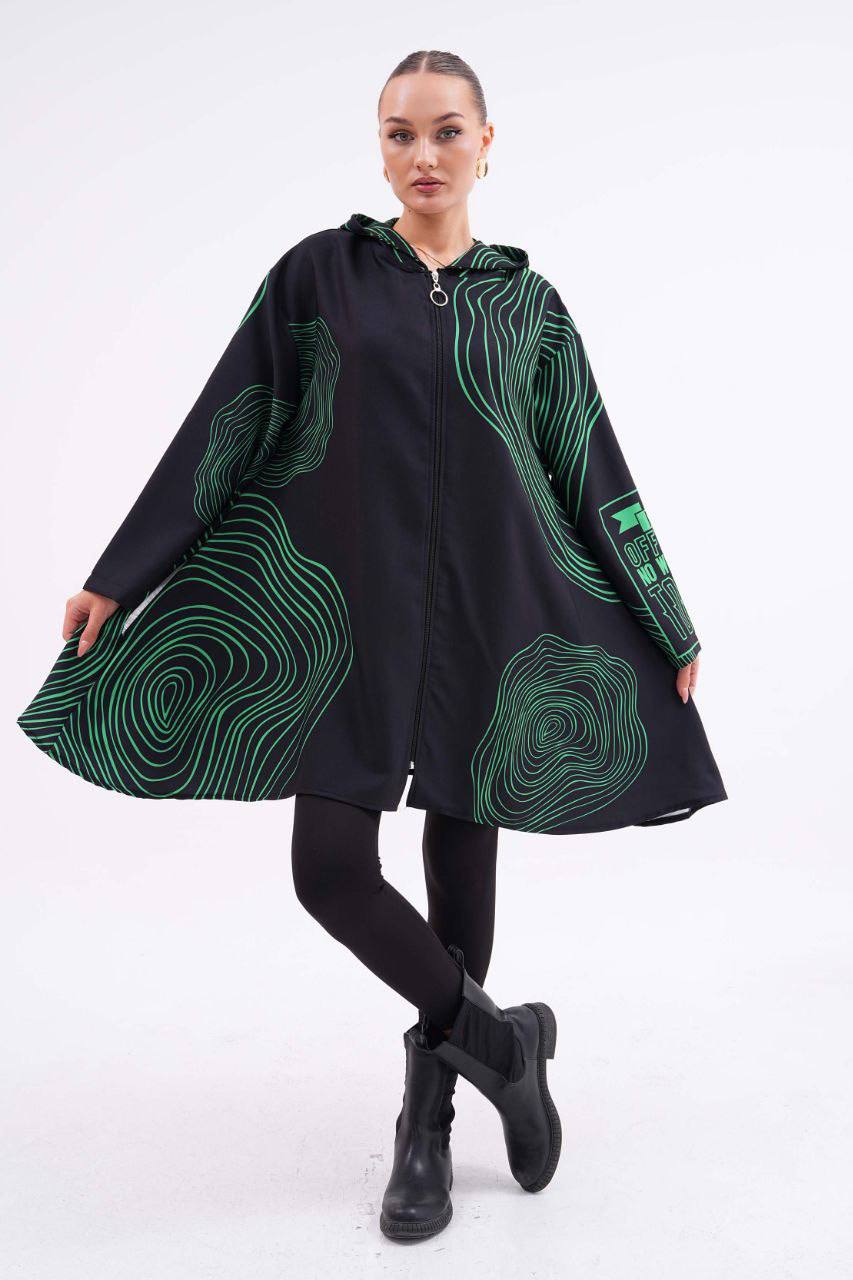 VESTE NOIR EVASE RAYURES VERTES