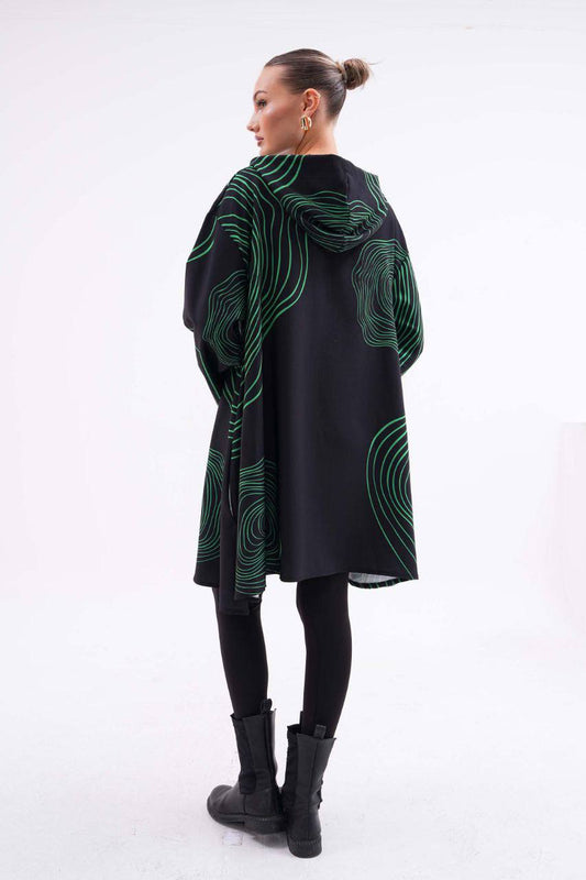 VESTE NOIR EVASE RAYURES VERTES