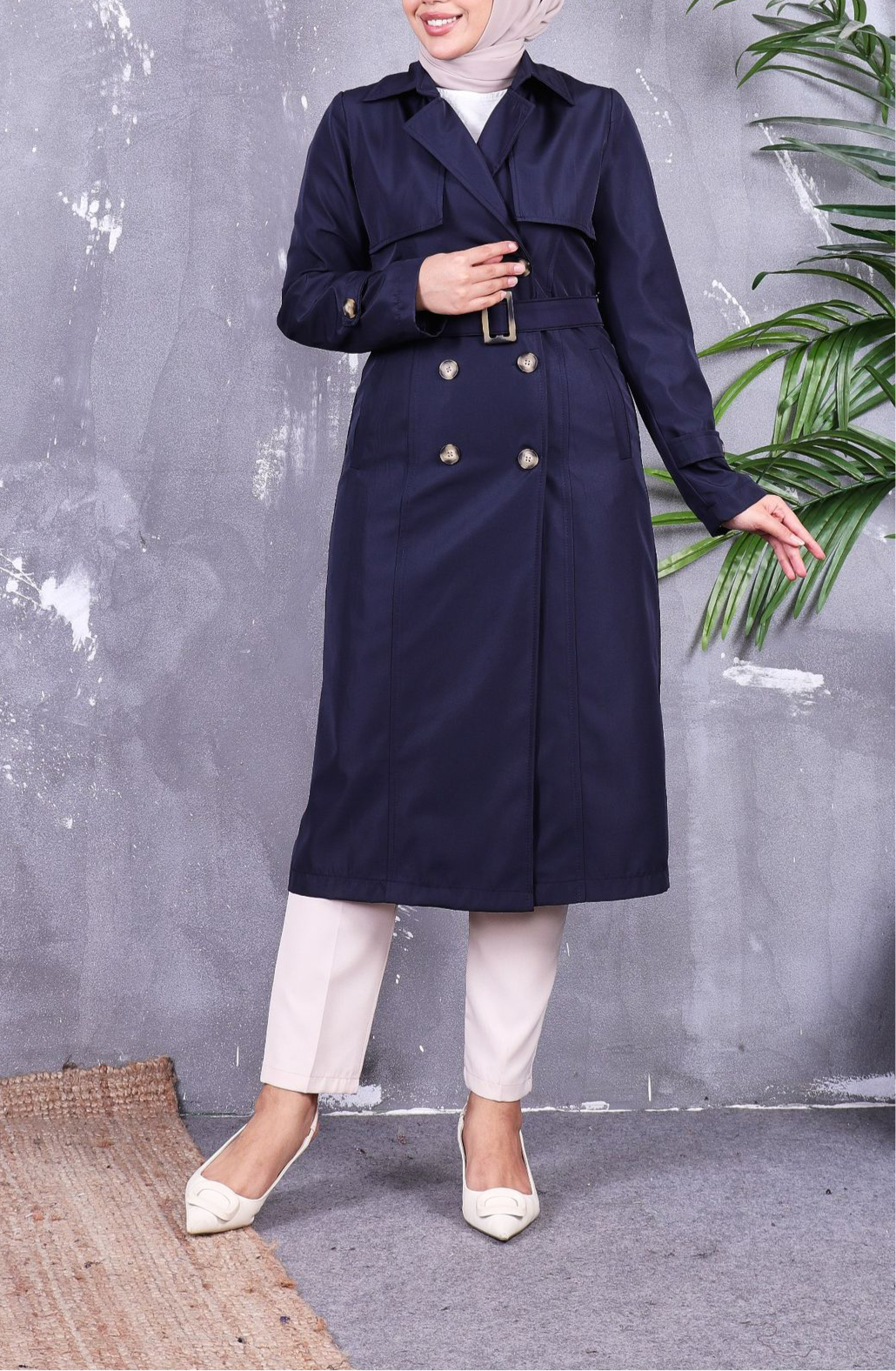 Trench-coat Bleu long over size