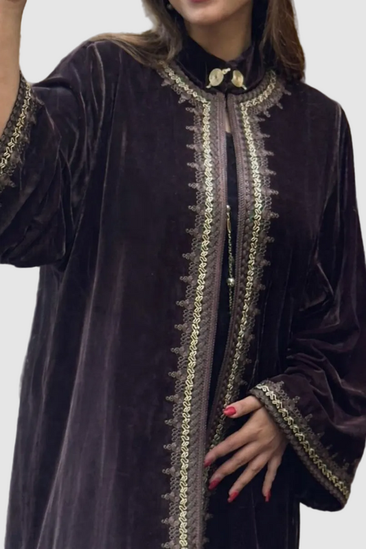 Kimono velours col officier violet