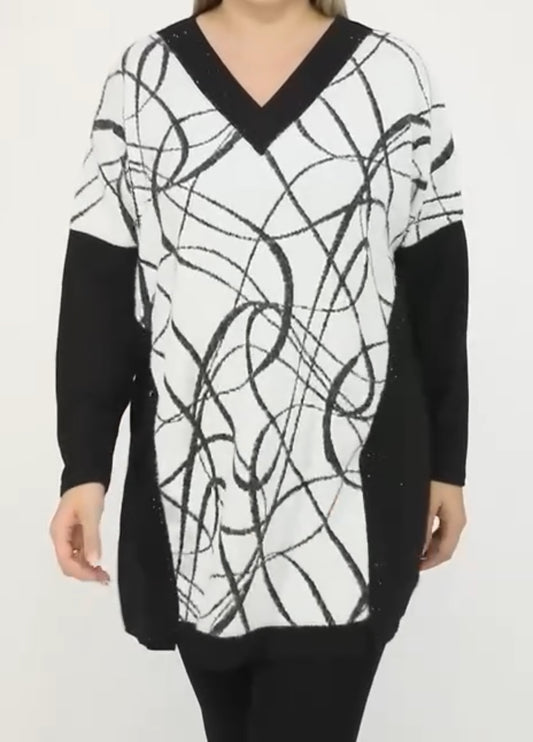 Tunique Laine avec strass col V (rayé)
