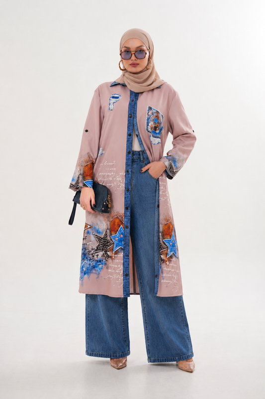 Robe Beige col en jean
