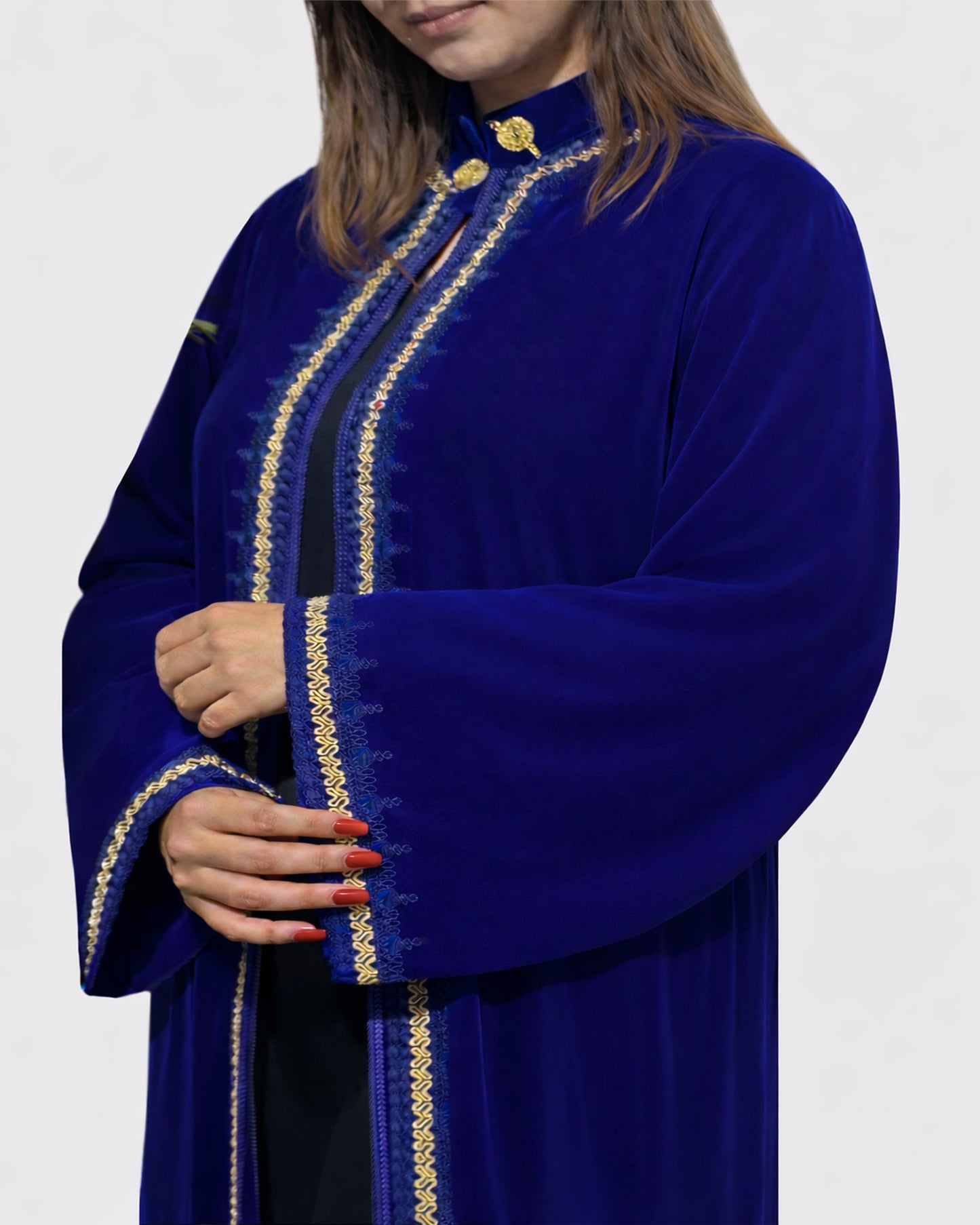 Kimono velours col officier bleu royal