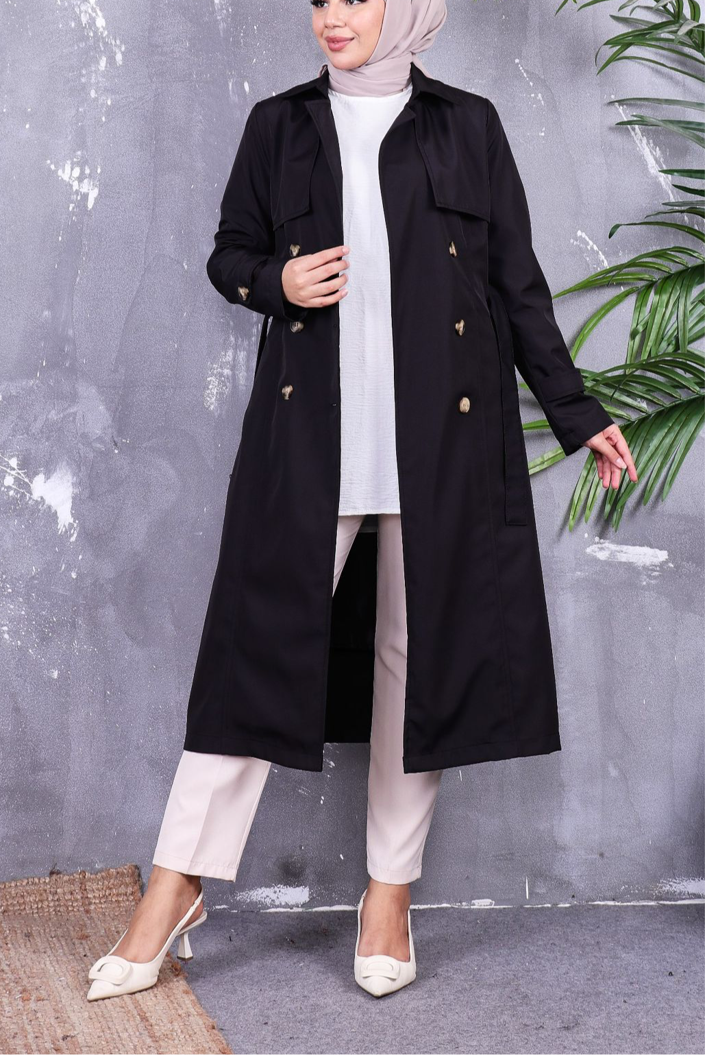 Trench-coat Noir long