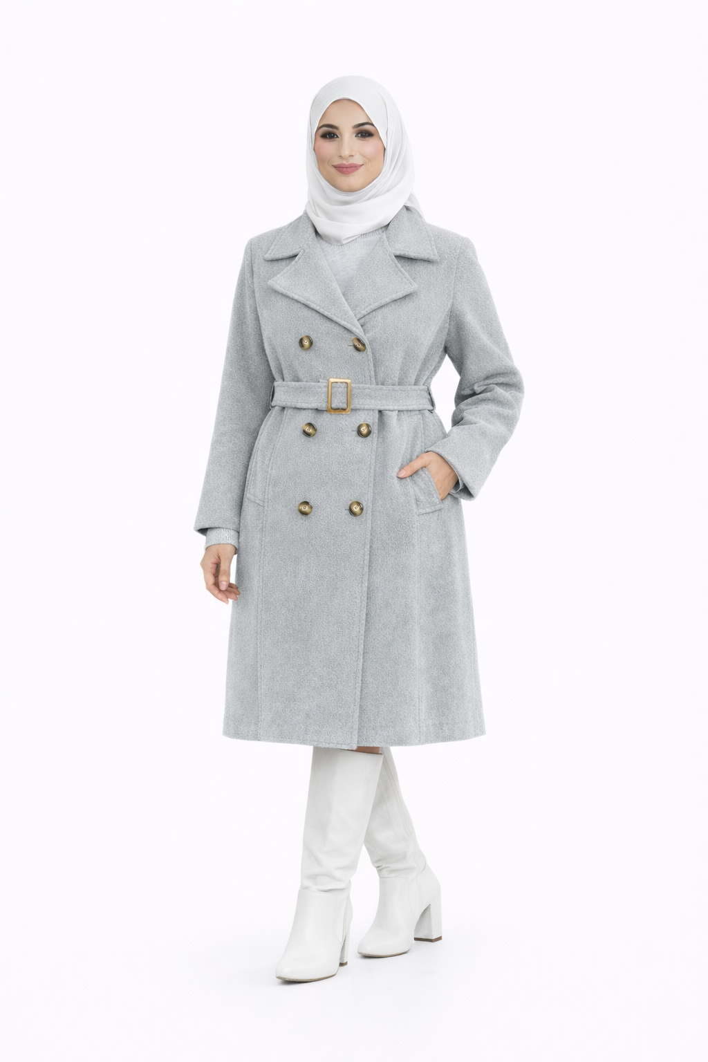 Manteau cachemire gris clair