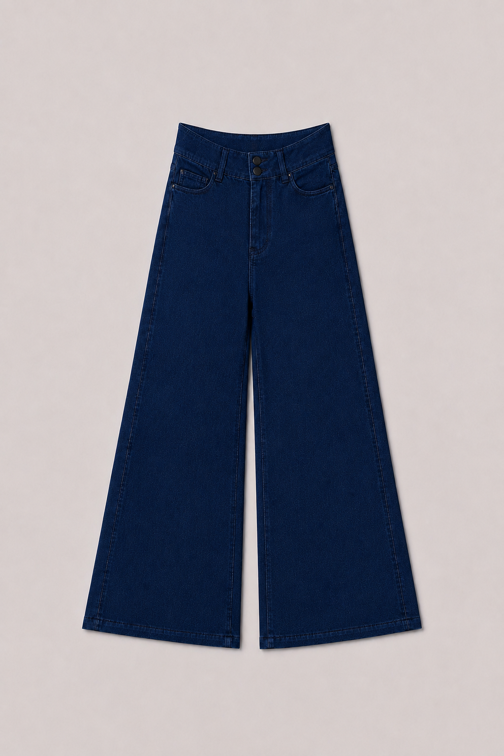Jeans Large Bleu Foncé Bouton Noir