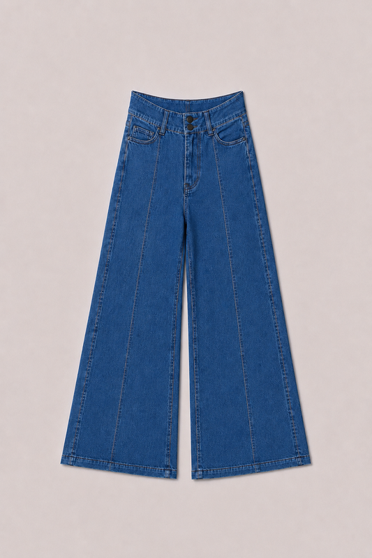 Jeans Bleu Large à Couture Centrale
