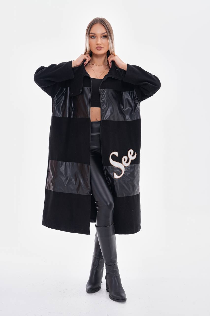 MANTEAU NOIR SEE COL