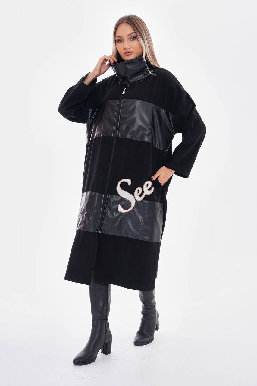 MANTEAU NOIR SEE COL